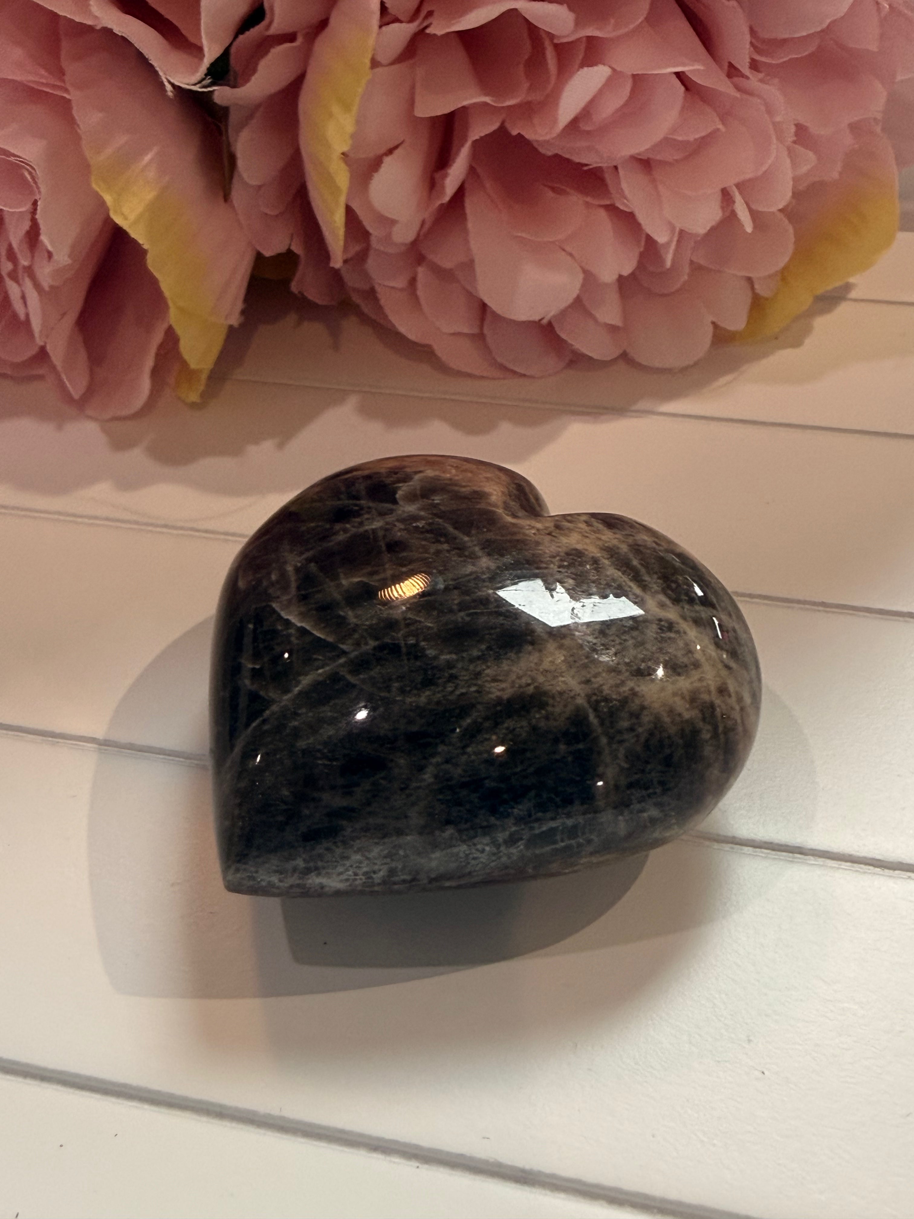 Black Moonstone Carved Heart