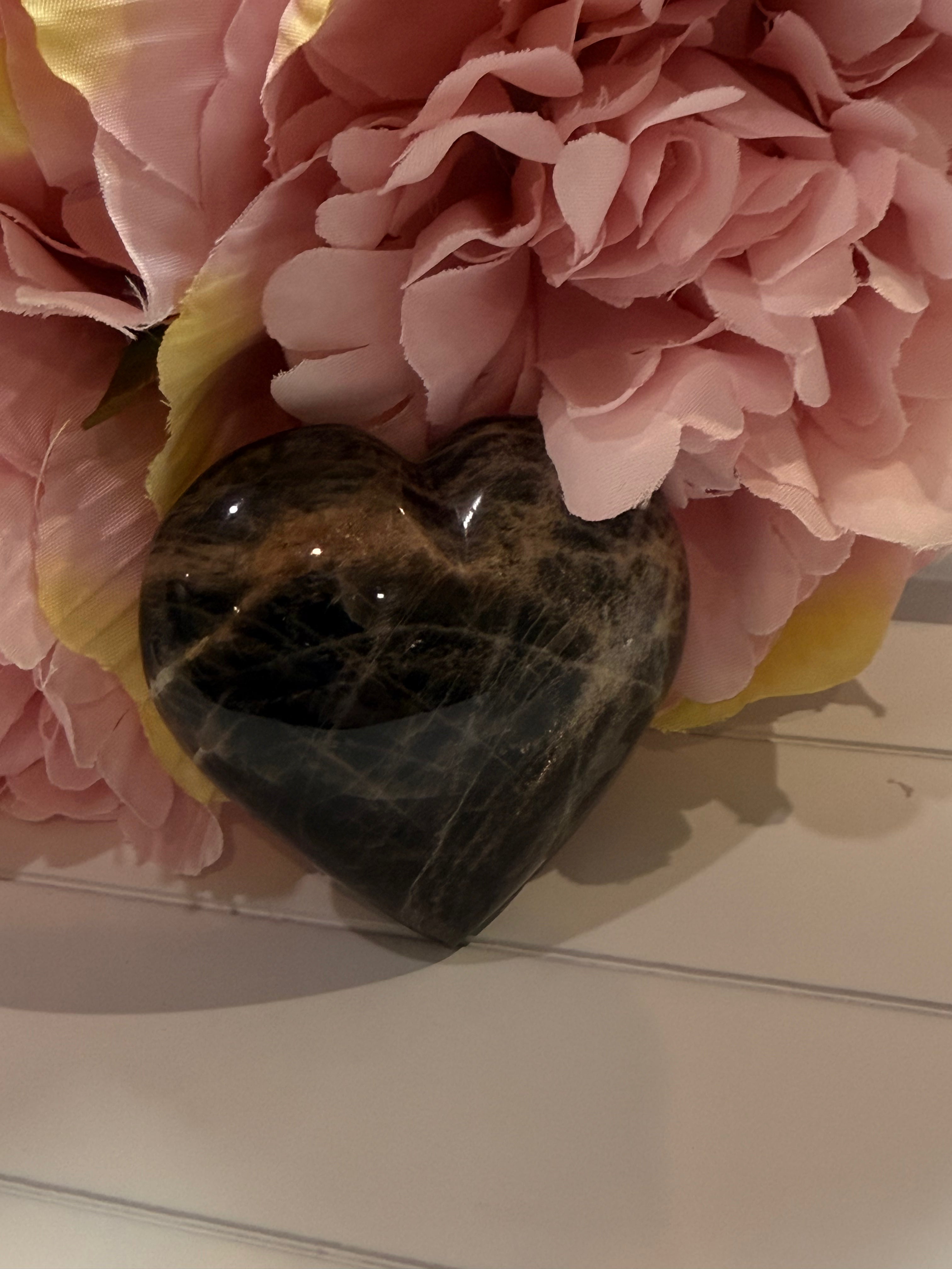 Black Moonstone Carved Heart